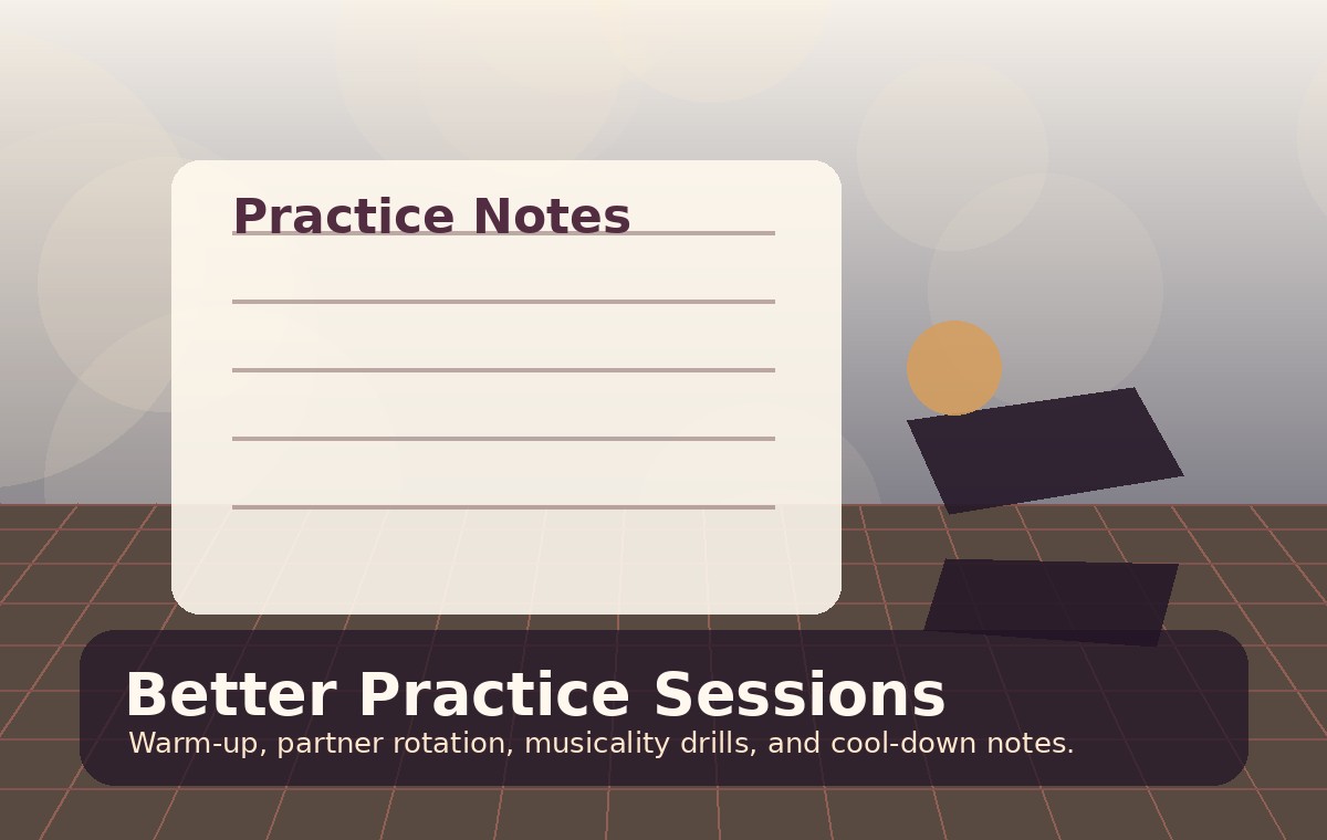 Practice notes and ballroom shoes illustration